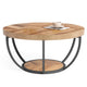 Ari Coffee Table, 32 Inch Round Top, Light Brown MDF, Black Metal Legs