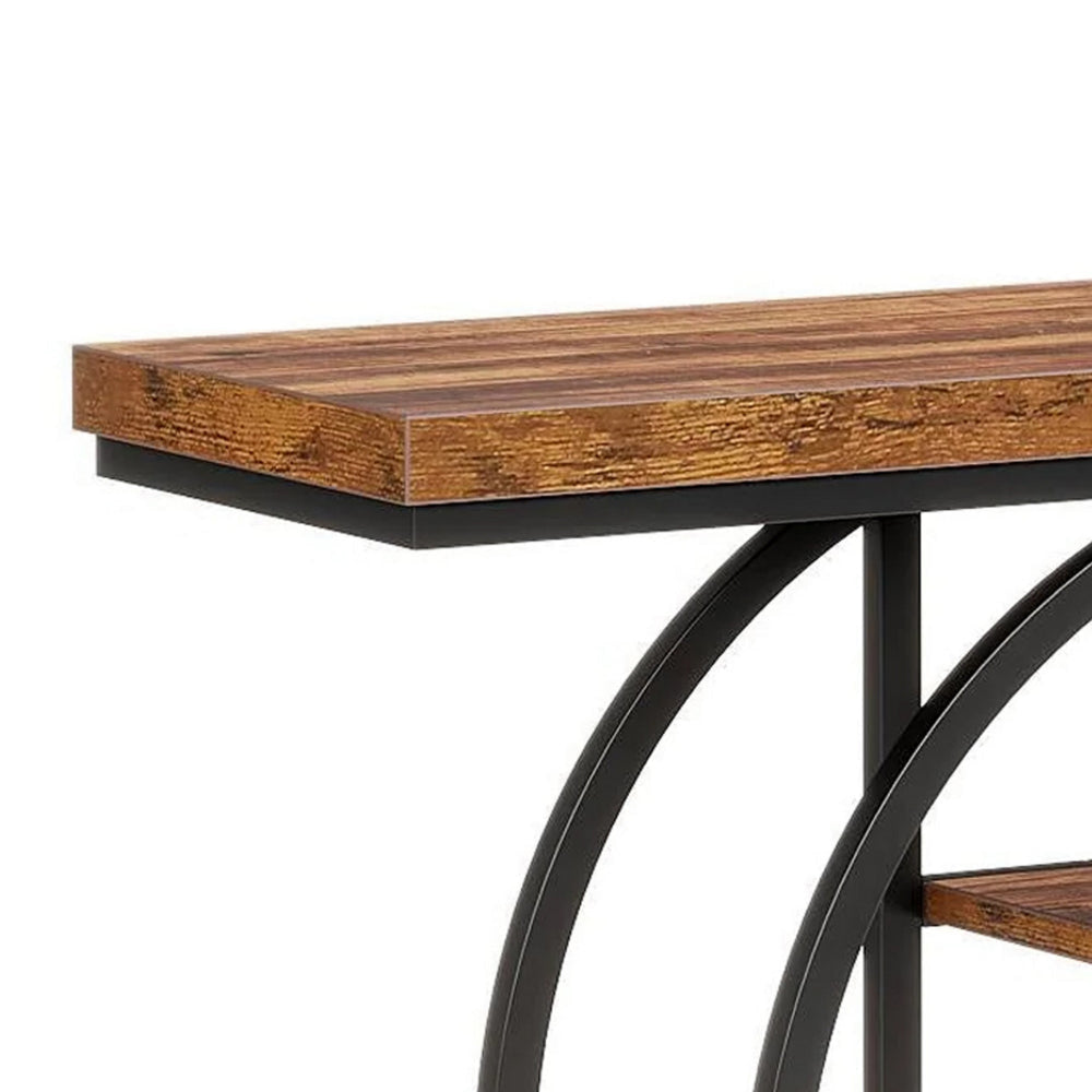 Ari 4 Tier Console Table 41 Inch Rustic Brown Wood Black Metal Frame BM328532