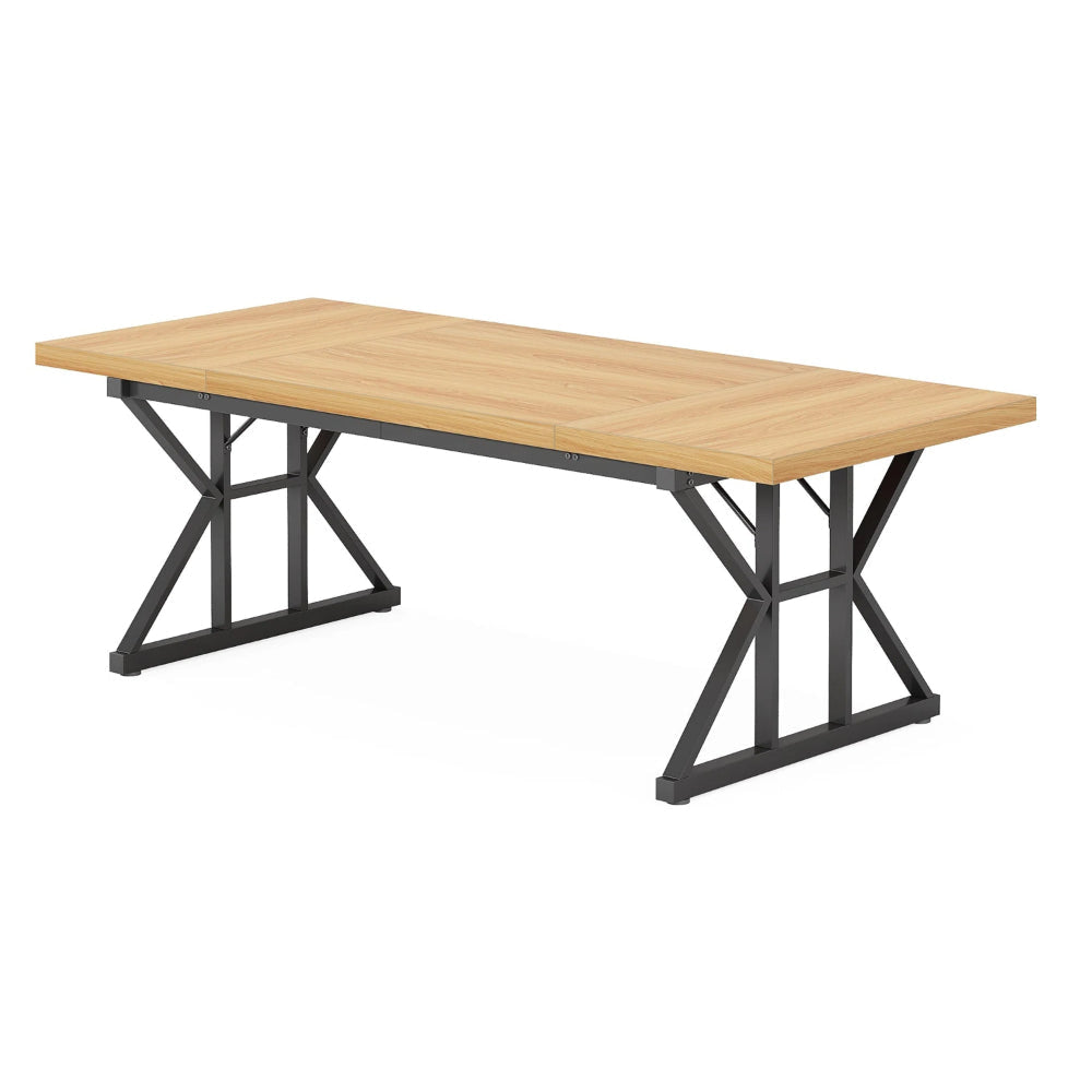 Siy Executive Desk 71 Inch Brown Rectangular Top Black Metal Base BM328537