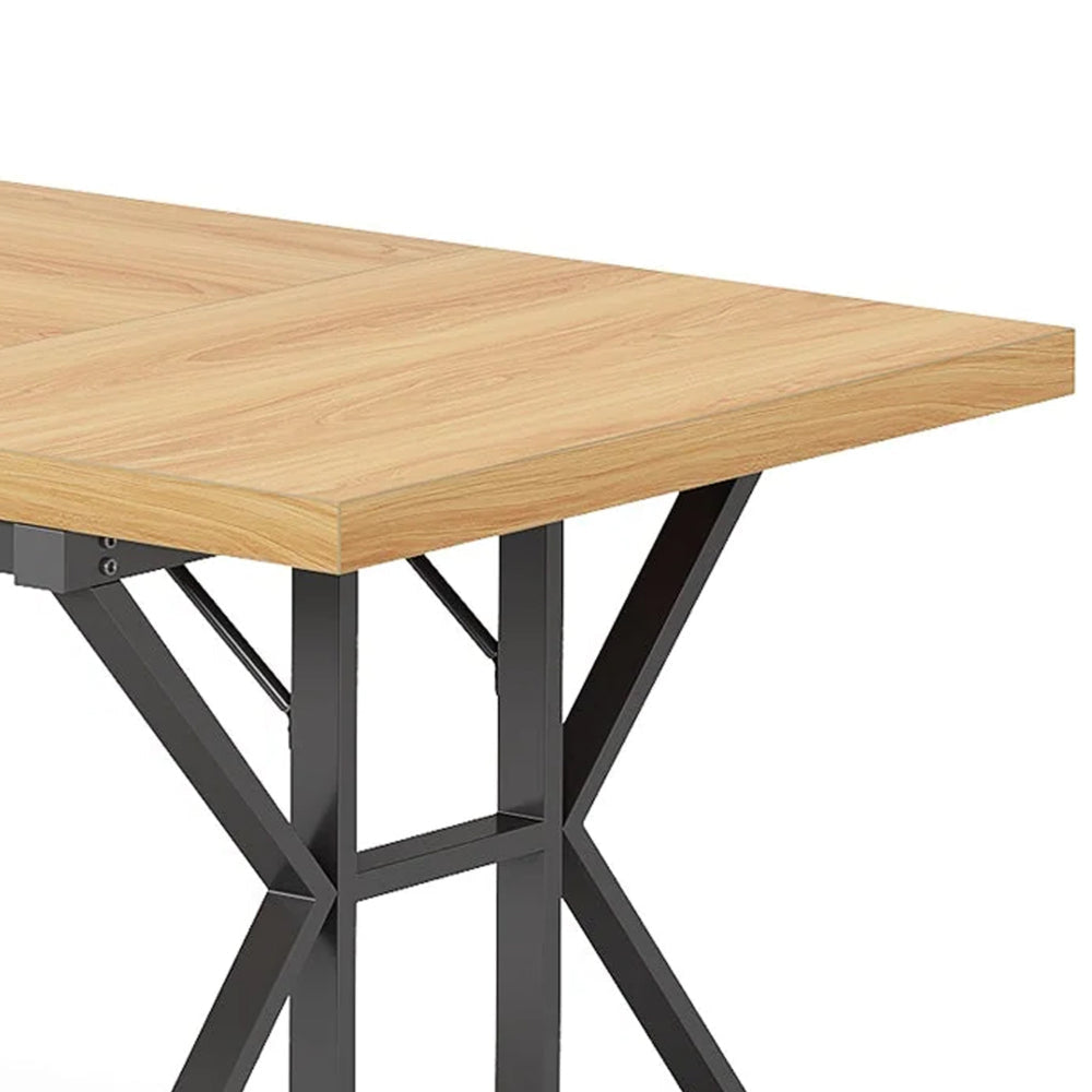 Siy Executive Desk 71 Inch Brown Rectangular Top Black Metal Base BM328537