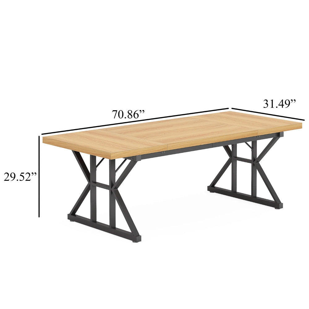 Siy Executive Desk 71 Inch Brown Rectangular Top Black Metal Base BM328537