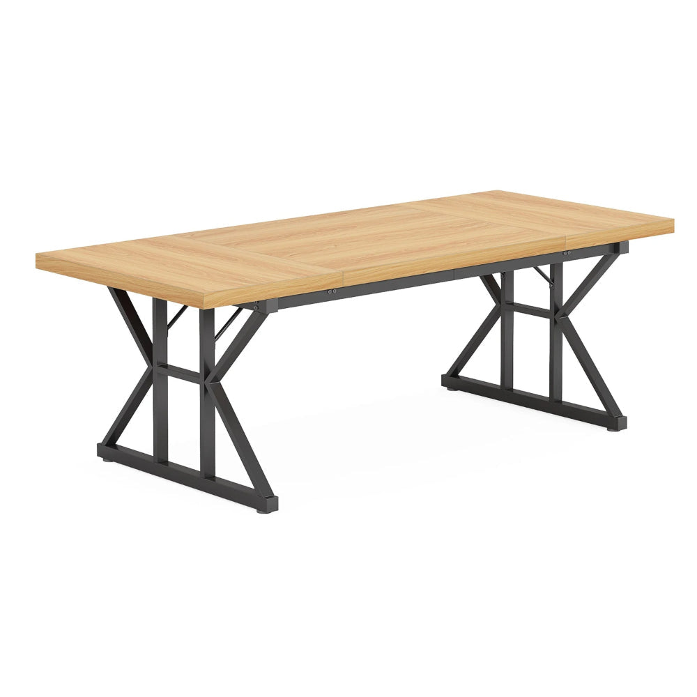 Siy Executive Desk, 71 Inch Brown Rectangular Top, Black Metal Base