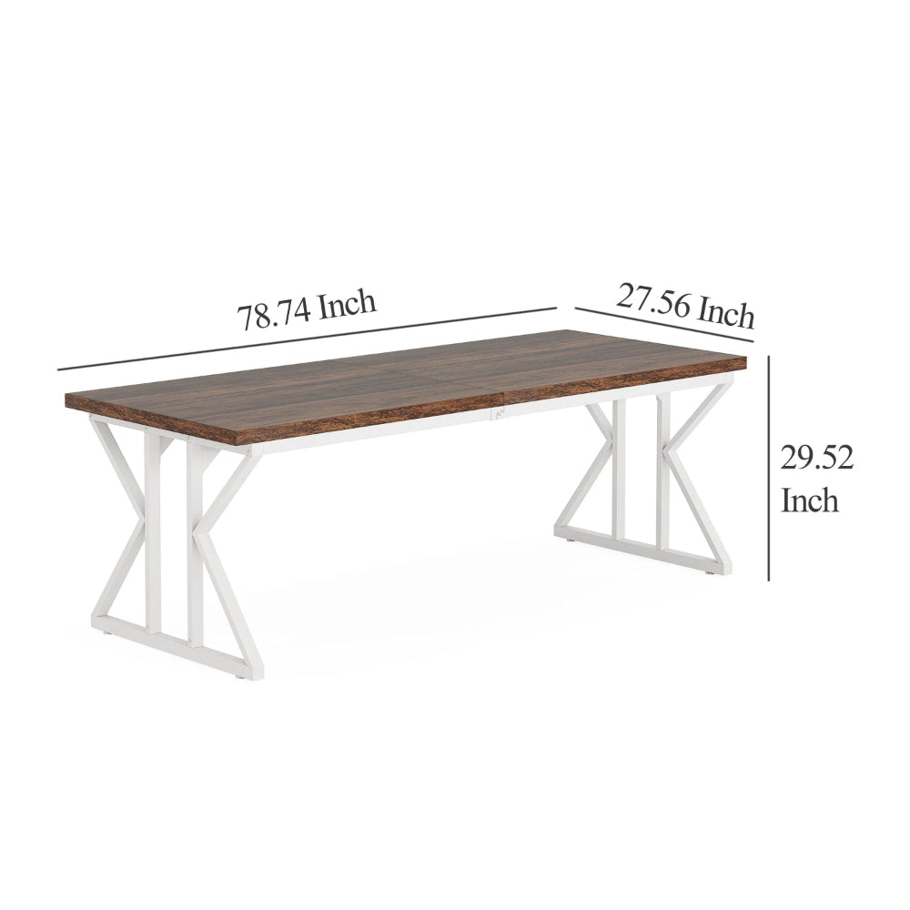 Siy Executive Desk 79 Inch Brown Rectangular Top White Cross Base BM328538