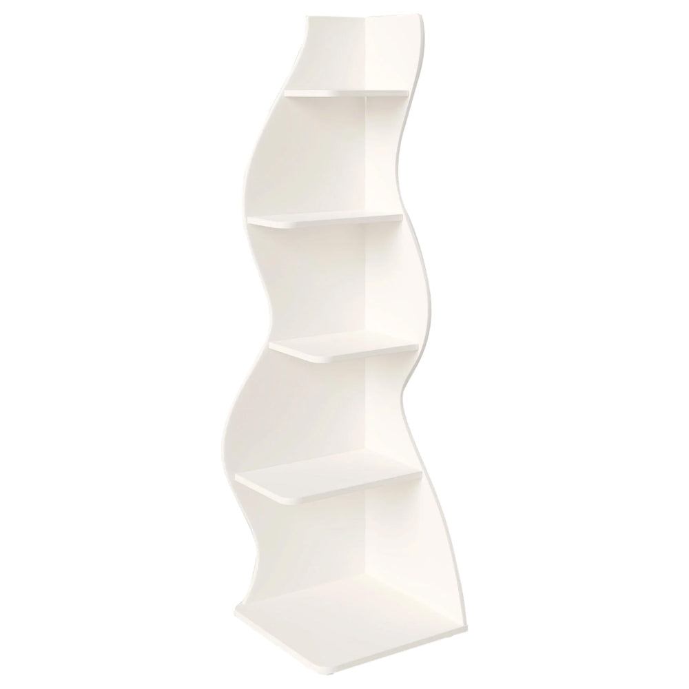 Max Corner Bookshelf 5 Tier 70 Inch White Finish Adjustable Shelves