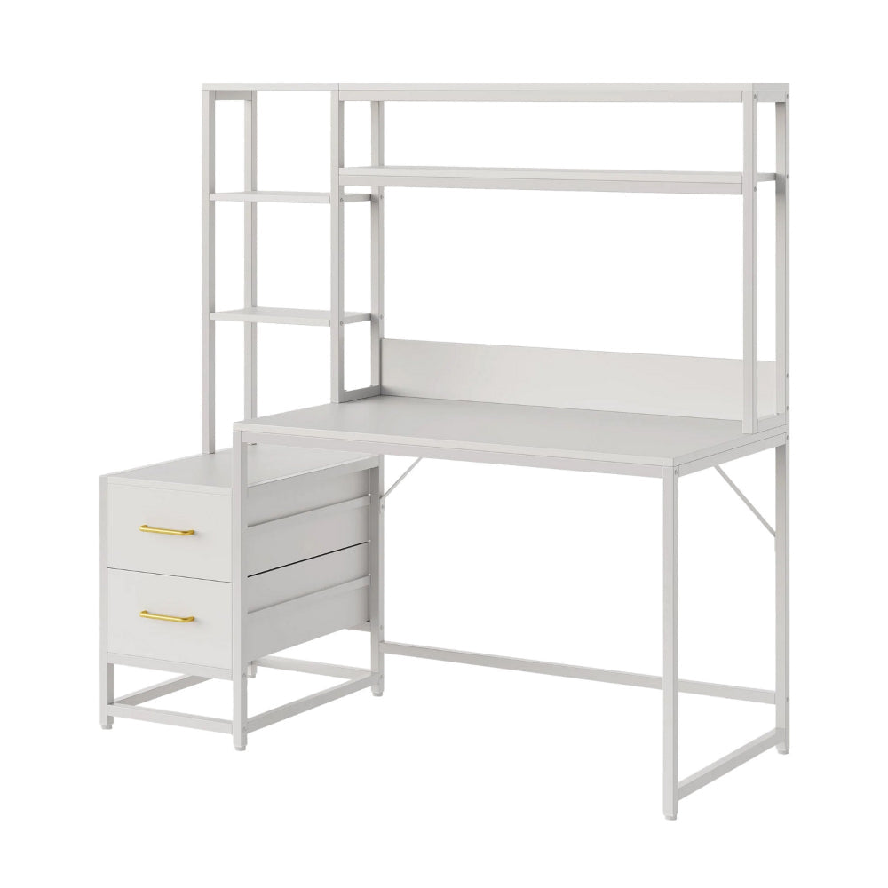 Computer Desk 2 Drawers Open Shelf Hutch White Metal 60 Inch BM328544