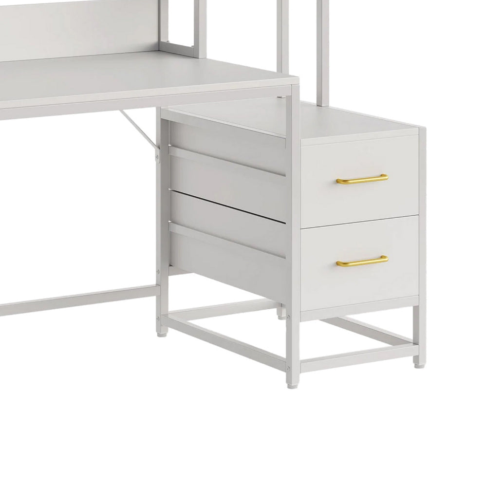Computer Desk 2 Drawers Open Shelf Hutch White Metal 60 Inch BM328544
