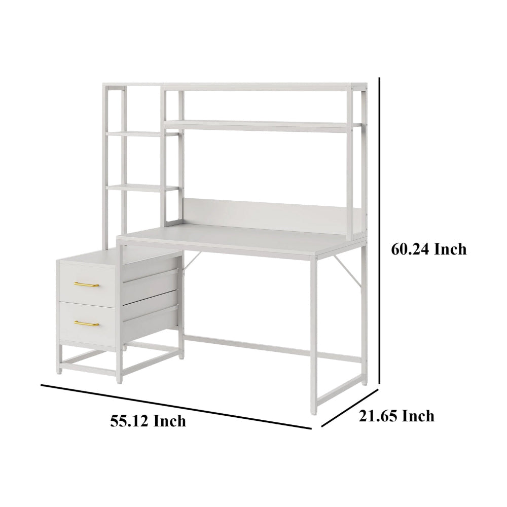 Computer Desk 2 Drawers Open Shelf Hutch White Metal 60 Inch BM328544