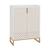Shoe Cabinet, 2 Doors 5 Shelves, White Finish, Gold Metal Sled Legs