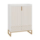 Shoe Cabinet, 2 Doors 5 Shelves, White Finish, Gold Metal Sled Legs