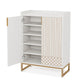 Shoe Cabinet 2 Doors 5 Shelves White Finish Gold Metal Sled Legs BM328546
