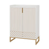 Shoe Cabinet 2 Doors 5 Shelves White Finish Gold Metal Sled Legs BM328546