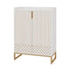 Shoe Cabinet 2 Doors 5 Shelves White Finish Gold Metal Sled Legs BM328546