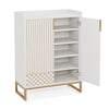 Shoe Cabinet 2 Doors 5 Shelves White Finish Gold Metal Sled Legs BM328546