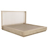 Lno Queen Platform Bed, Beige Upholstered Headboard, Oak Brown Cane