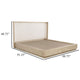 Lno King Platform Bed Beige Upholstered Headboard Oak Brown Cane