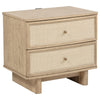 Lno Nightstand, 2 Cane Accent Drawers w Brass Knobs, USB, Oak Beige