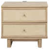 Lno Nightstand 2 Cane Accent Drawers w Brass Knobs USB Oak Beige BM328555