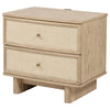 Lno Nightstand 2 Cane Accent Drawers w Brass Knobs USB Oak Beige BM328555