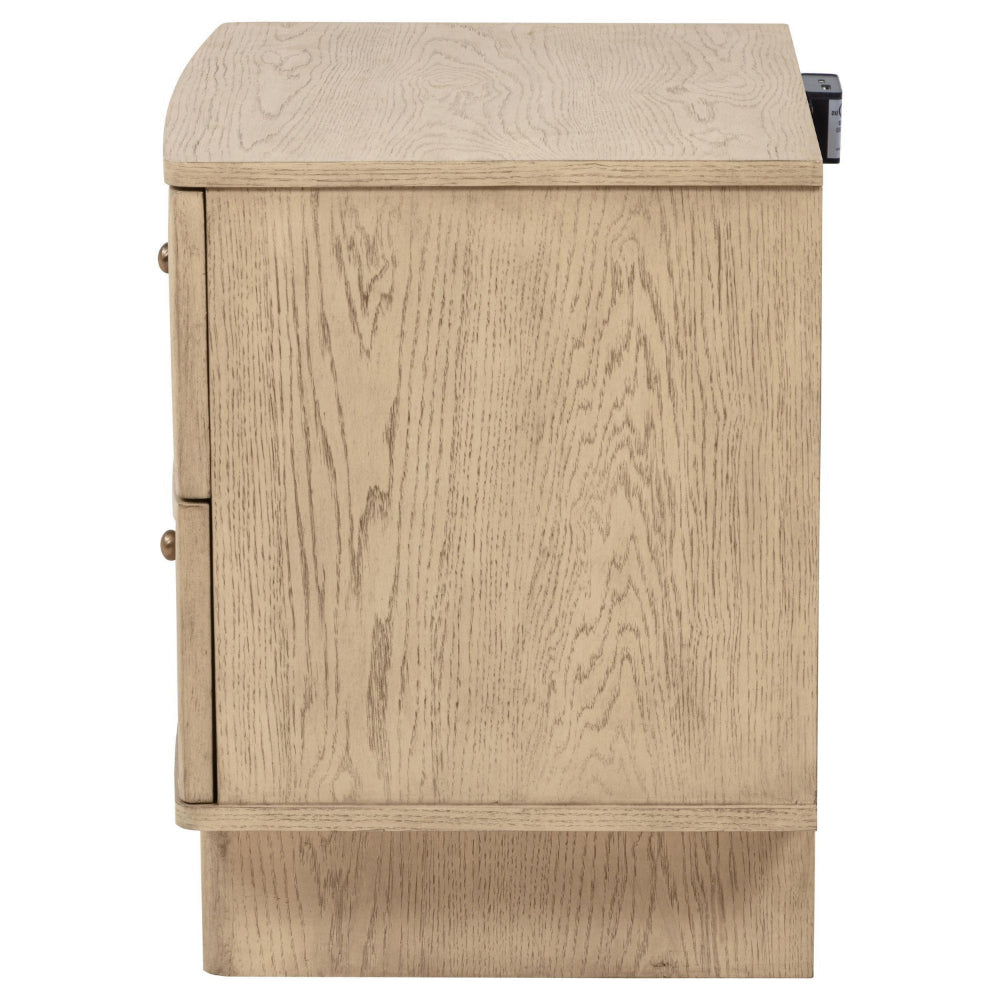 Lno Nightstand 2 Cane Accent Drawers w Brass Knobs USB Oak Beige BM328555