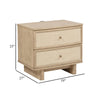 Lno Nightstand 2 Cane Accent Drawers w Brass Knobs USB Oak Beige BM328555