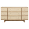 Lno Wide Dresser 9 Cane Accent Drawers w Brass Knobs Oak Beige BM328556