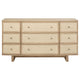 Lno Wide Dresser 9 Cane Accent Drawers w Brass Knobs Oak Beige BM328556