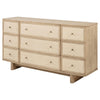 Lno Wide Dresser, 9 Cane Accent Drawers w Brass Knobs, Oak Beige