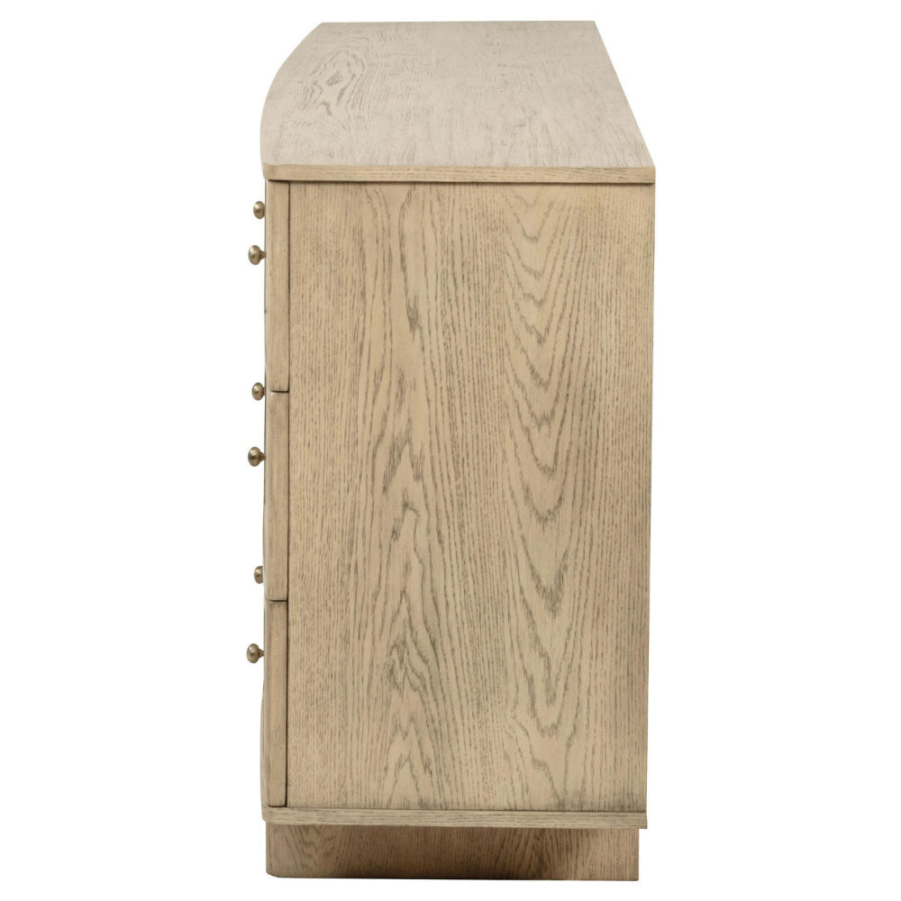 Lno Wide Dresser 9 Cane Accent Drawers w Brass Knobs Oak Beige BM328556