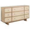 Lno Wide Dresser, 9 Cane Accent Drawers w Brass Knobs, Oak Beige
