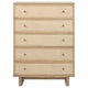 Lno Tall Dresser Chest, 5 Cane Accent Drawers w Brass Knobs, Oak Beige