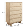 Lno Tall Dresser Chest, 5 Cane Accent Drawers w Brass Knobs, Oak Beige