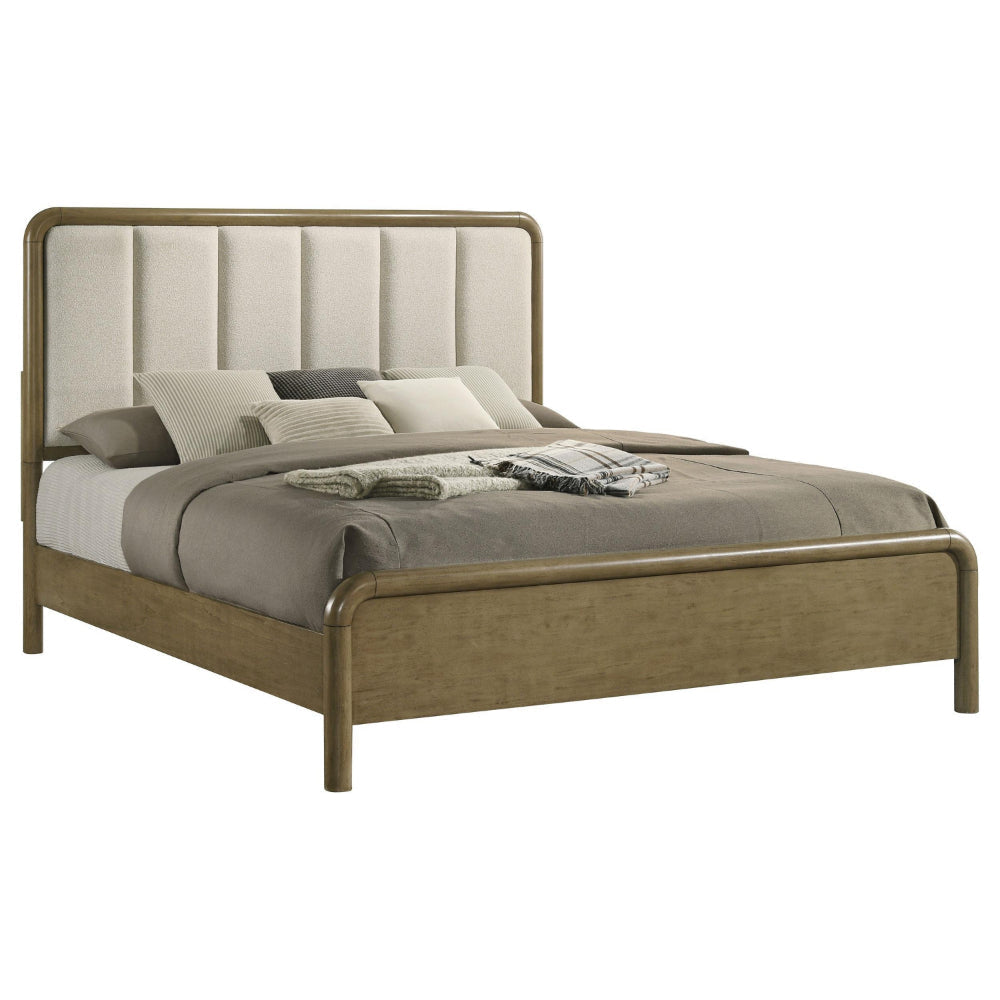 Deon Queen Bed Vertical Channel Tufted Beige Boucle Upholstery Brown