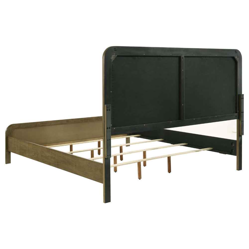 Deon Queen Bed Vertical Channel Tufted Beige Boucle Upholstery Brown
