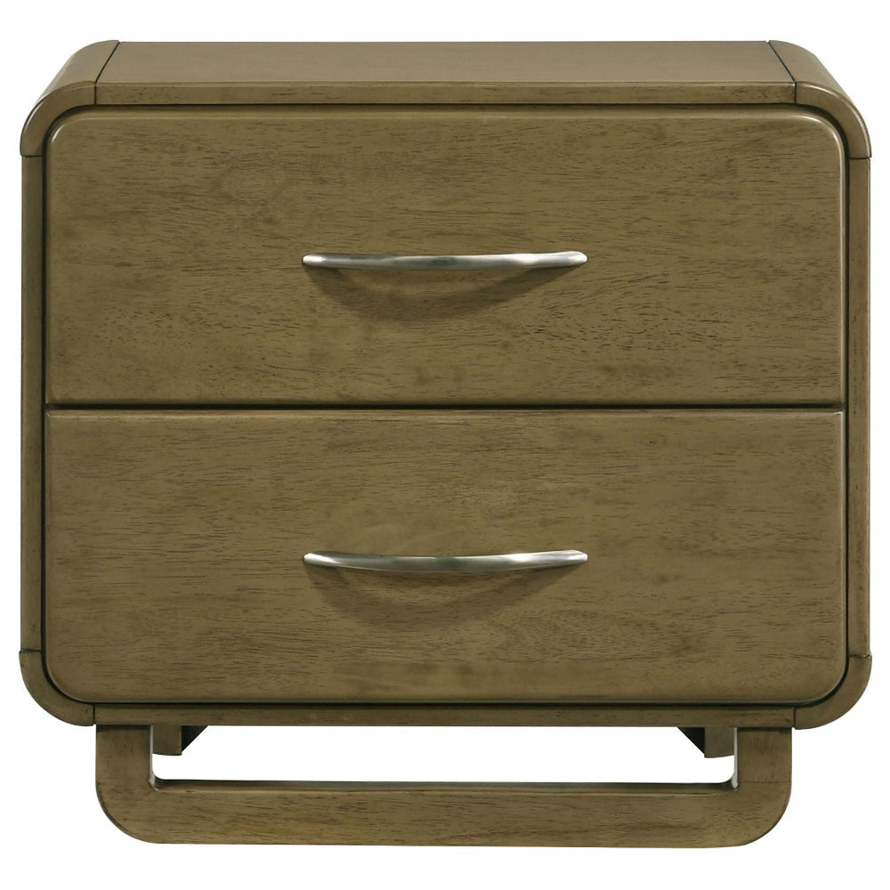 Deon Nightstand 2 Drawers w Nickel Handles Sled Legs Nutmeg Brown BM328561