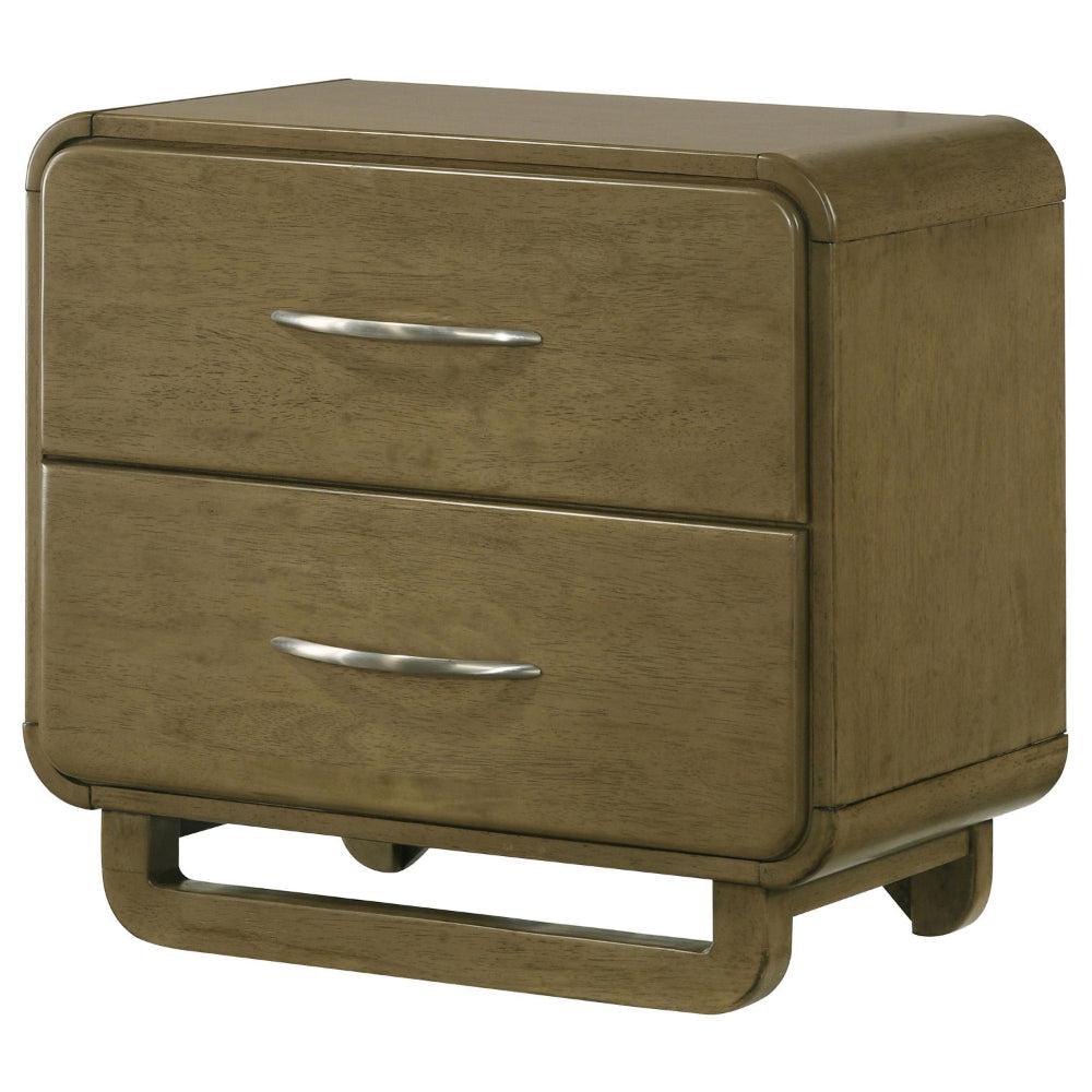 Deon Nightstand 2 Drawers w Nickel Handles Sled Legs Nutmeg Brown BM328561