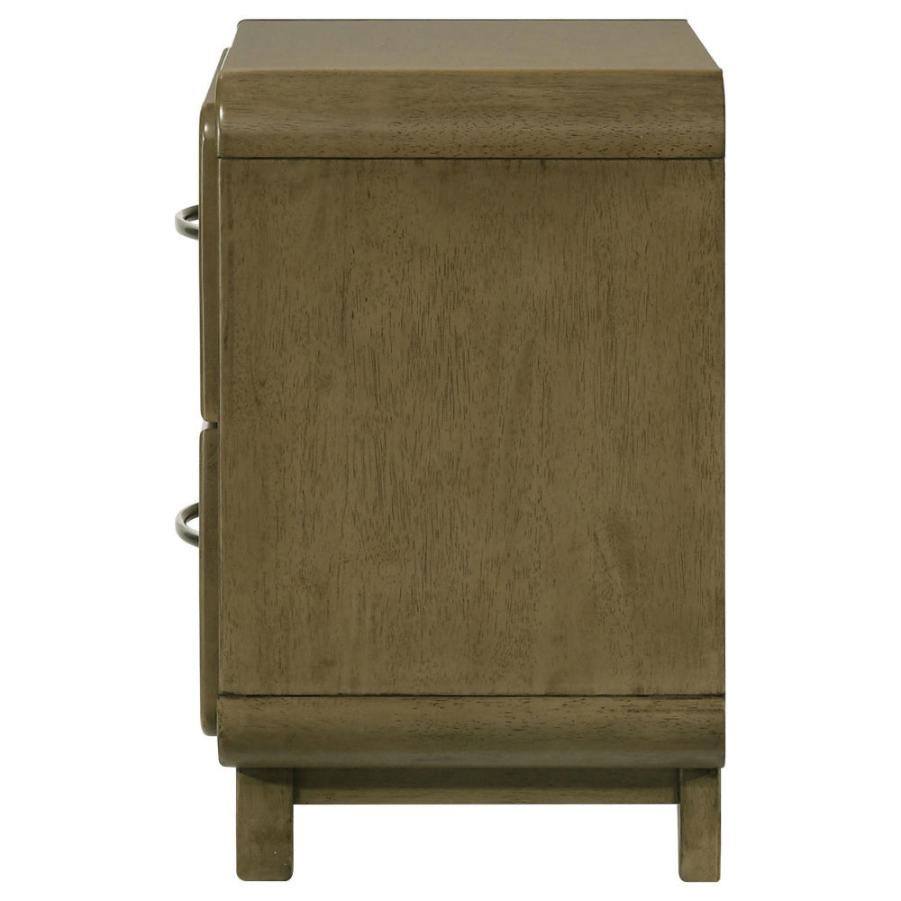 Deon Nightstand 2 Drawers w Nickel Handles Sled Legs Nutmeg Brown BM328561