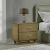 Deon Nightstand, 2 Drawers w Nickel Handles, Sled Legs, Nutmeg Brown