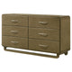 Deon Wide Dresser 6 Drawers w Nickel Handles Sled Legs Nutmeg Brown BM328562