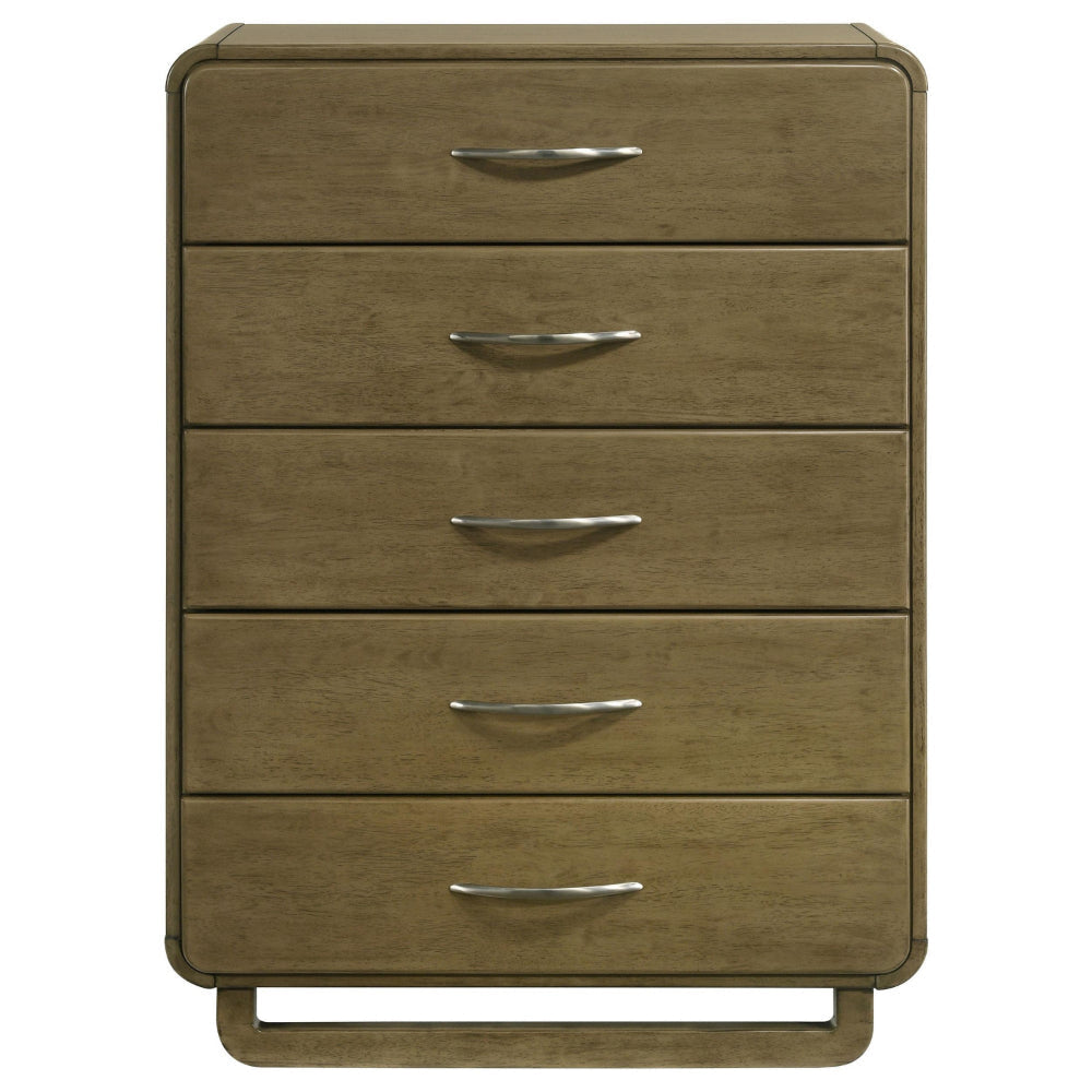 Deon Tall Dresser Chest 5 Drawers w Nickel Handles Nutmeg Brown BM328563