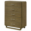 Deon Tall Dresser Chest 5 Drawers w Nickel Handles Nutmeg Brown BM328563