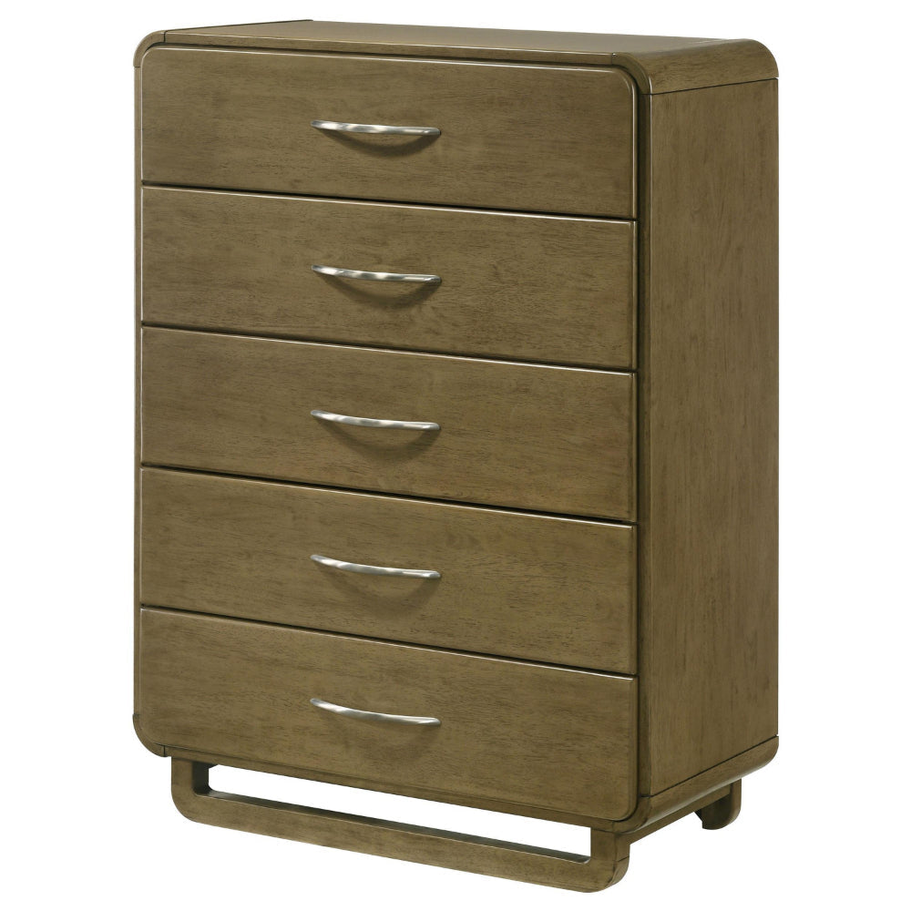 Deon Tall Dresser Chest 5 Drawers w Nickel Handles Nutmeg Brown BM328563