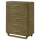 Deon Tall Dresser Chest 5 Drawers w Nickel Handles Nutmeg Brown BM328563
