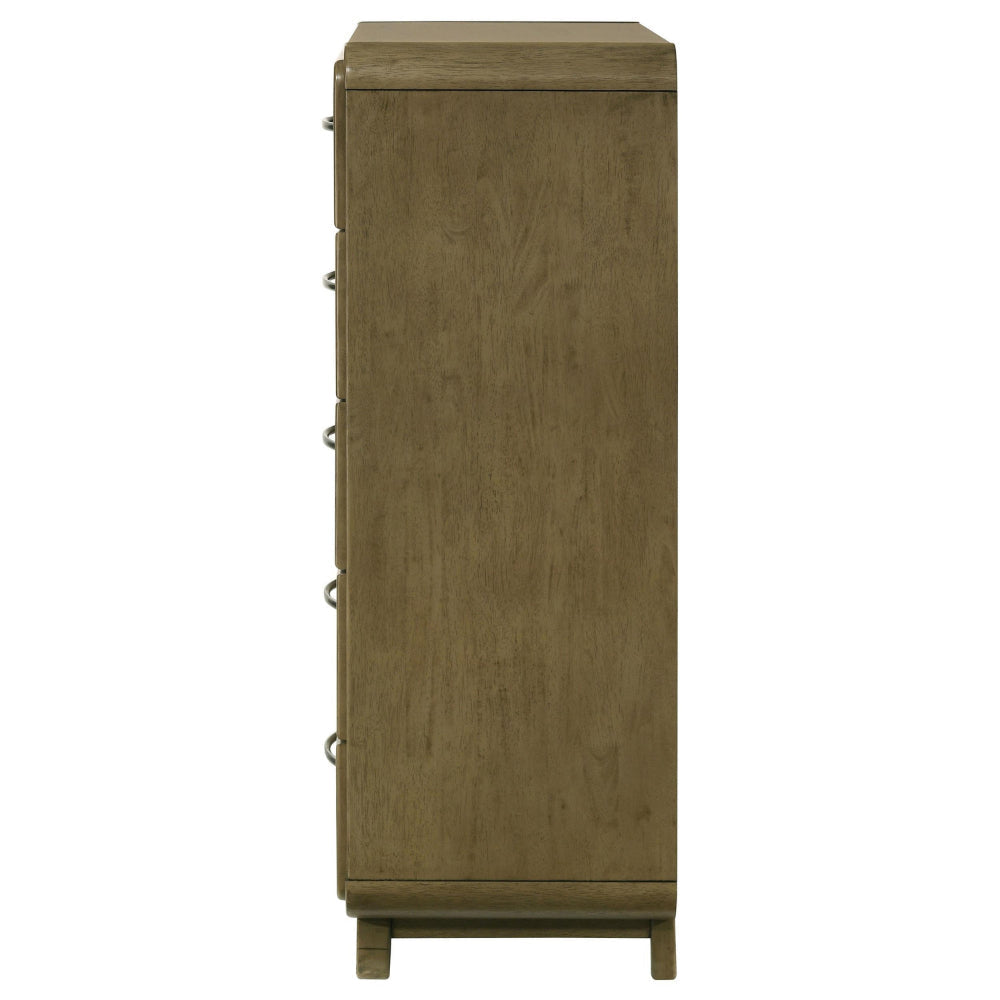 Deon Tall Dresser Chest 5 Drawers w Nickel Handles Nutmeg Brown BM328563