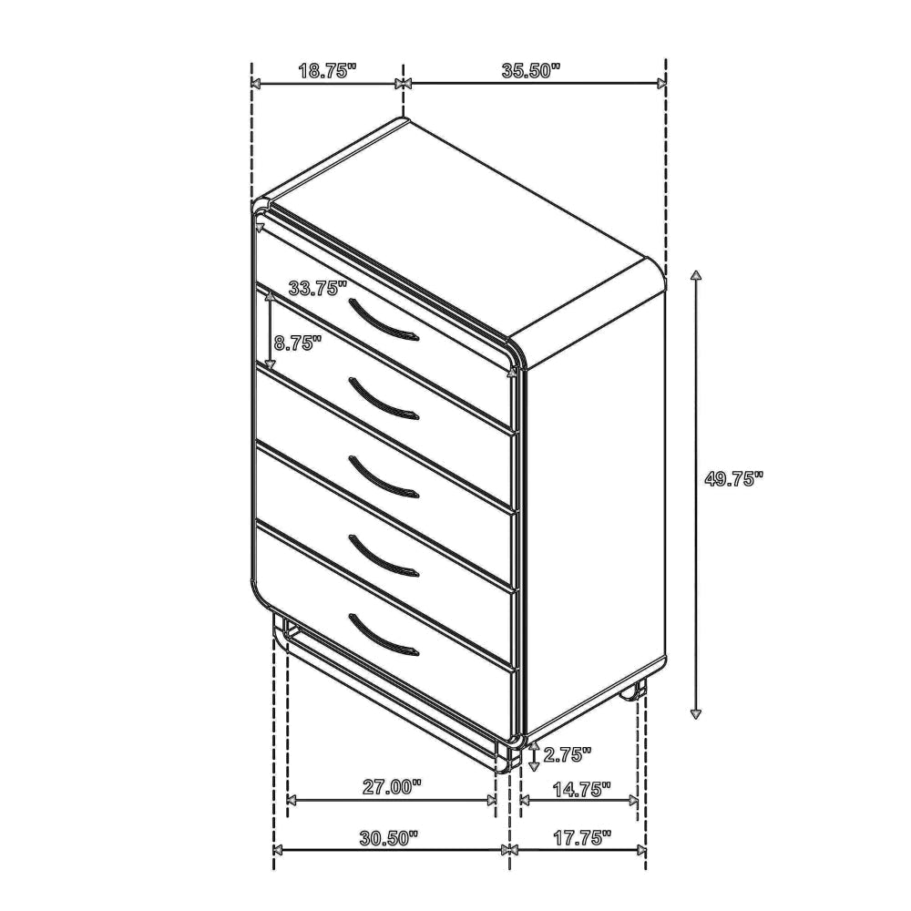 Deon Tall Dresser Chest 5 Drawers w Nickel Handles Nutmeg Brown BM328563
