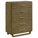 Deon Tall Dresser Chest, 5 Drawers w Nickel Handles, Nutmeg Brown