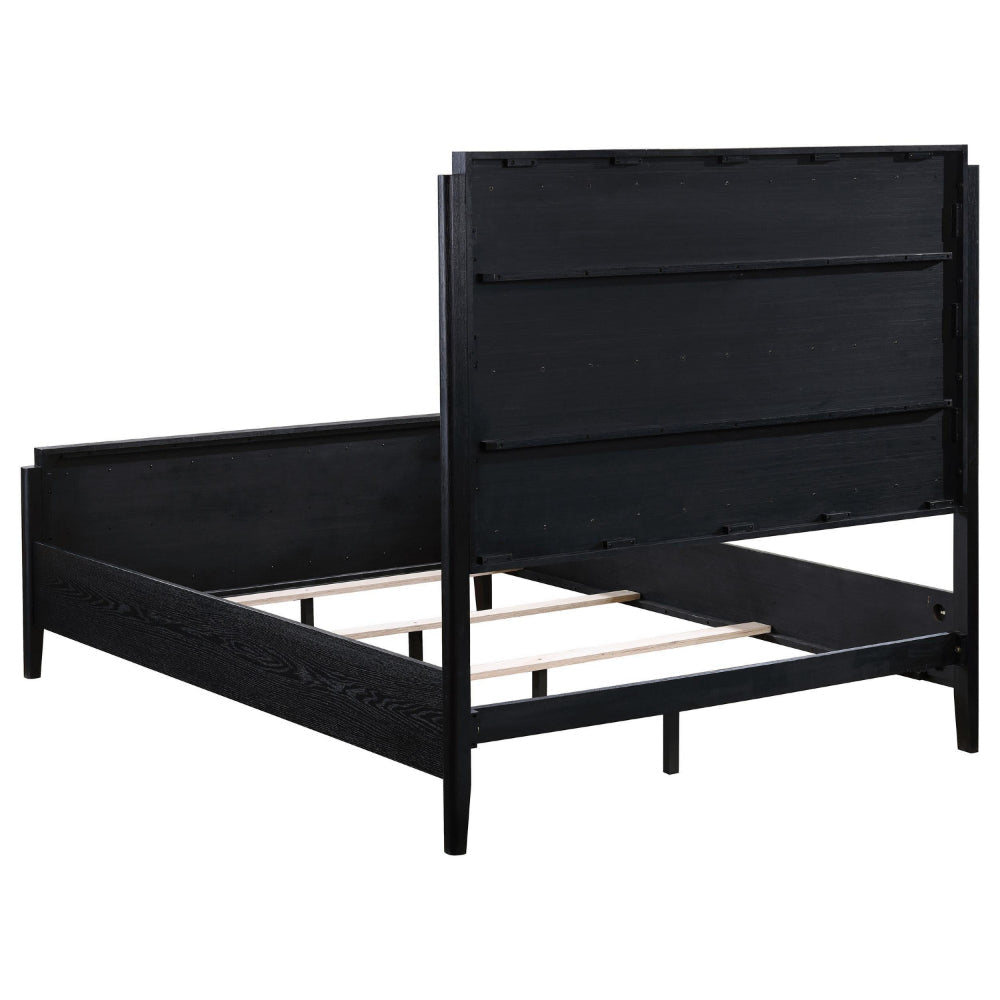 Jack Queen Size Bed Channel Tufted Ivory Upholstery Black Wood