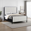 Jack Queen Size Bed, Channel Tufted Ivory Upholstery, Black Wood