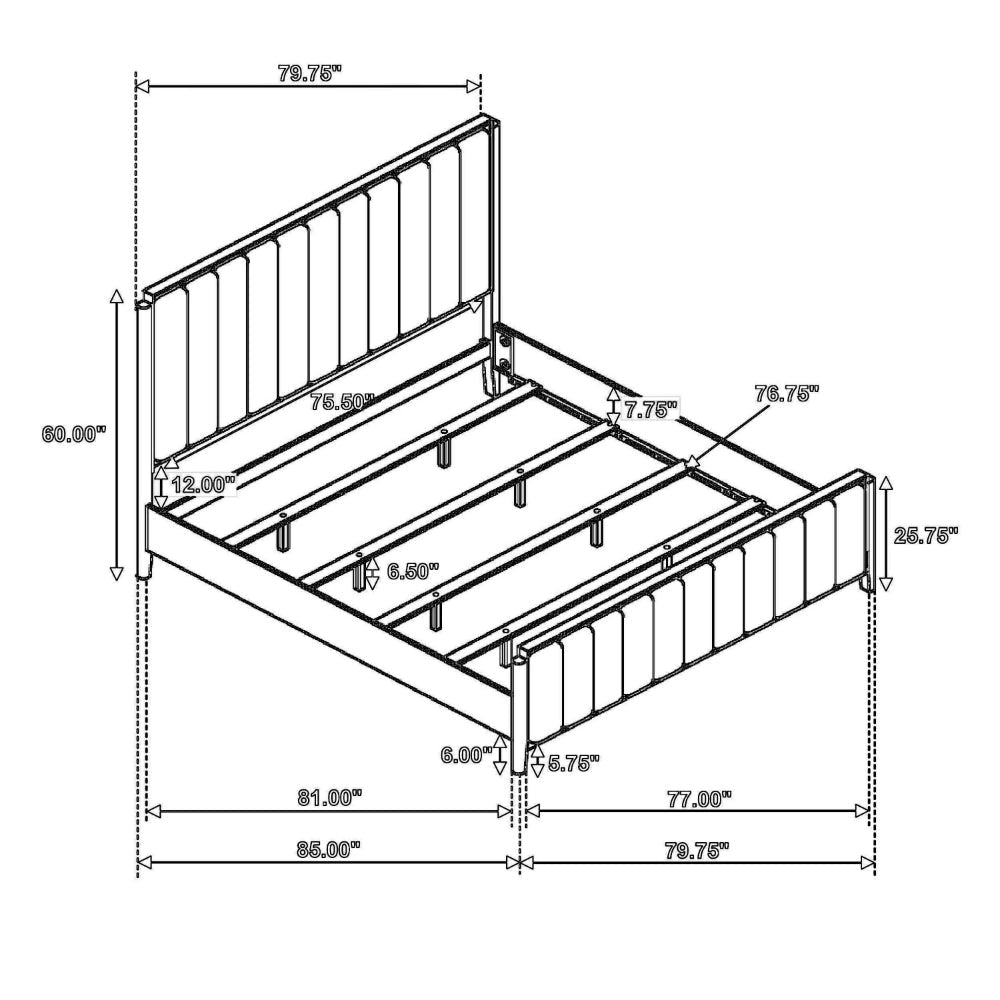 Jack King Size Bed Channel Tufted Ivory Upholstery Black Wood