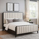 Jack King Size Bed, Channel Tufted Ivory Upholstery, Black Wood