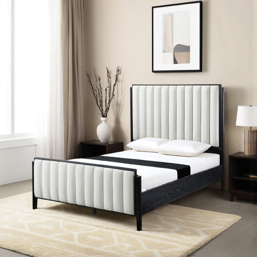 Jack California King Size Bed, Channel Tufted Ivory Upholstery, Black